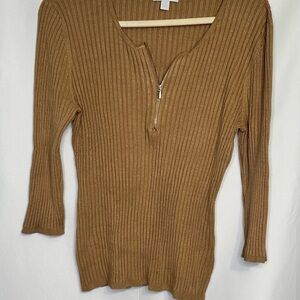 Vintage 90’s Tan Ribbed Knit Sweater 1/4 zip Gilmore girls Old Money Classic
